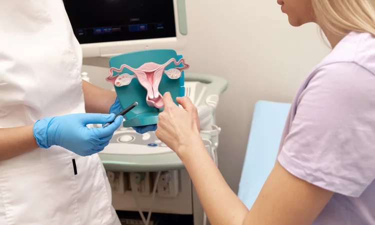 a blonde woman consulting about vaginal rejuvenation