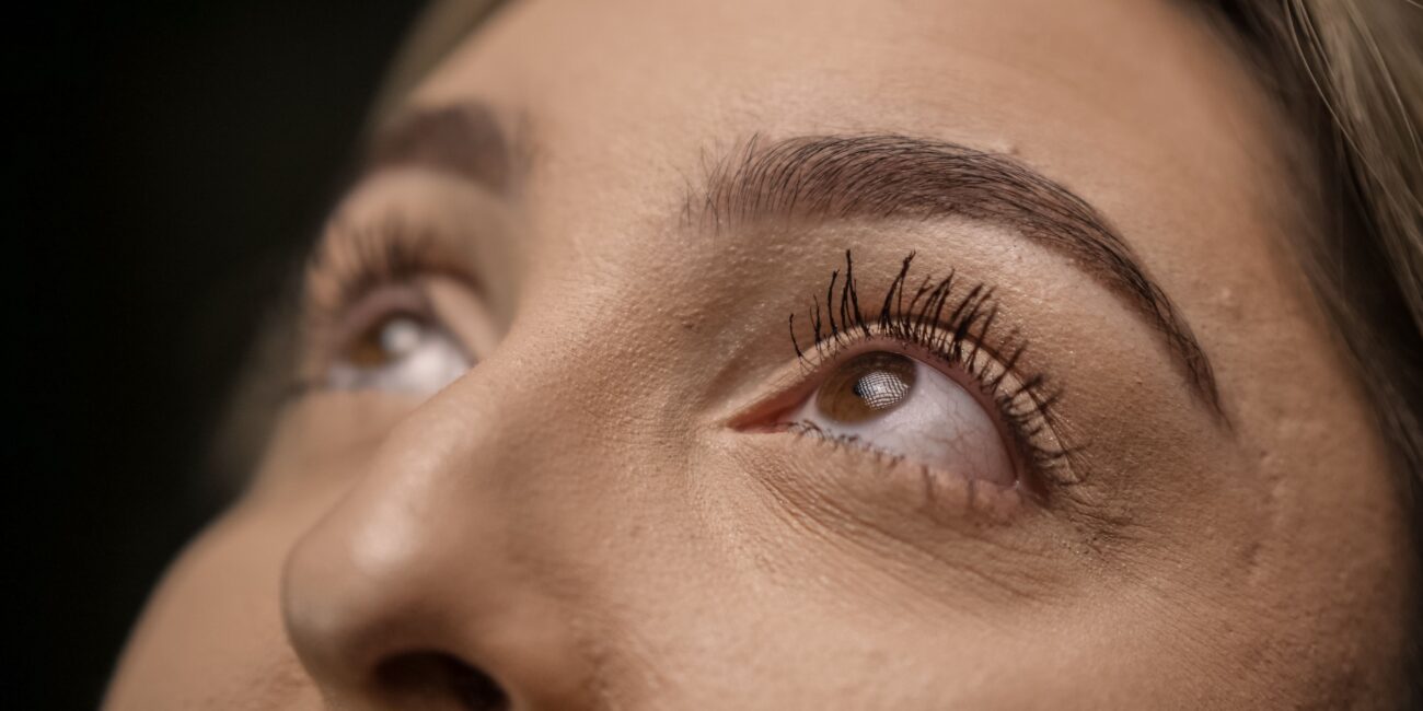close up of a woman with brow lamination